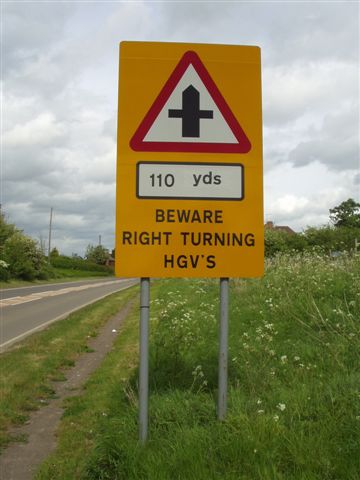 File:Non Standard Cross Roads with Distance Plate and Turning Vehicles Warning A445 - Coppermine - 11597.jpg