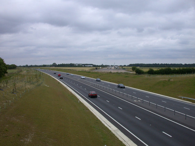 File:The new A428, and Bourn Airfield runway.jpg