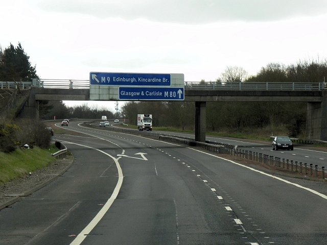 File:Newline Road Bridge and Direction Signs, M9-M80 Junction - Geograph - 4031863.jpg