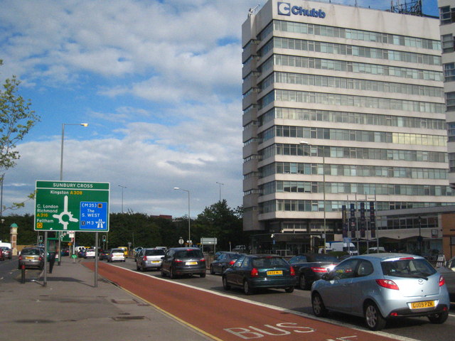 File:Rush hour traffic at Sunbury Cross - Geograph - 2503873.jpg