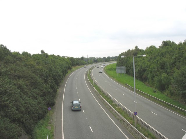 File:Traffic on the A55 east of Ffrodd Penmynydd bridge - Geograph - 943709.jpg