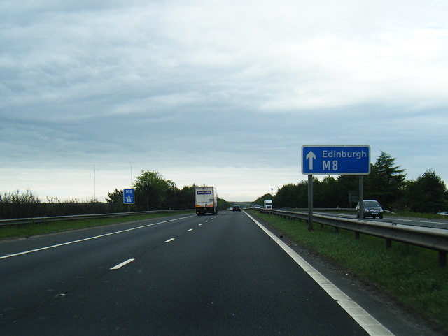 File:A8 eastbound where it becomes the M8 - Geograph - 3538022.jpg