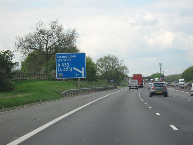 File:M40 Motorway, Heading North. Junction 13 For A452 Half a Mile - Geograph - 1282056.jpg