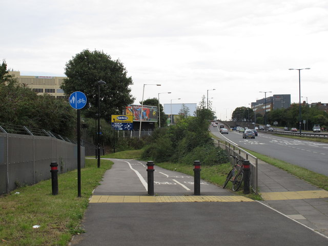 File:Cycle track from A40 under Central Line... (C) David Hawgood - Geograph - 2573421.jpg