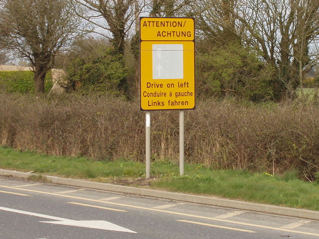 File:"Drive on left" road sign near Rosslare - Geograph - 1275515.jpg