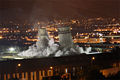 The cooling towers beside Tinsley Viaduct as they come down.