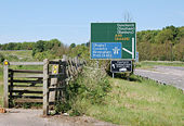 Footpath signs in profusion at the A45 - Geograph - 1324582.jpg