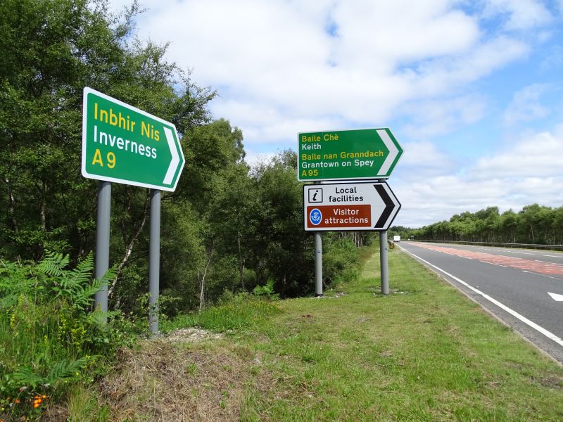 File:A9 Granish junction - NB directions signs at junction.jpg