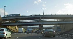 Stopped on the M1 Lofthouse interchange the bridges carry the M62 - Geograph - 722126.jpg