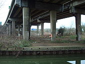 A34 Volvercote Viaduct underneath looking north, the cross traffic in the back ground is the A40 - Coppermine - 16238.jpg