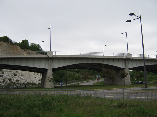 File:Road bridge over roundabout near... (C) David Anstiss - Geograph - 1302569.jpg