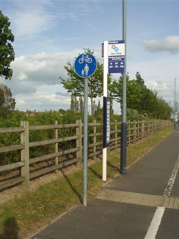 File:Shared Footpath and Bus Stop Pole Sign Prologis Park Coventry - Coppermine - 11596.jpg