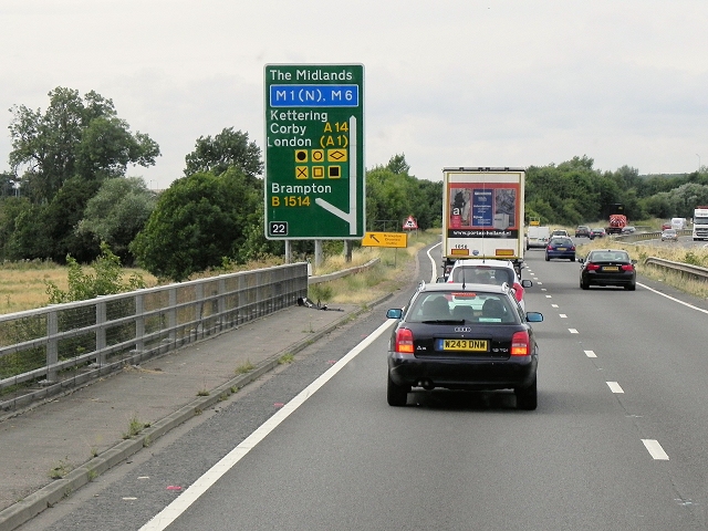 File:Westbound A14 Approaching Junction 22 - Geograph - 3876041.jpg
