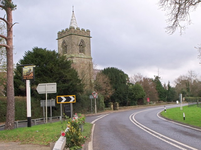 File:The 'Plough' Inn sign and Holy Trinity church, Lower Beeding, West Sussex - Geograph - 1645569.jpg