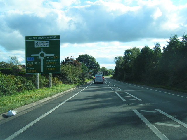 File:A51 approaching Cheerbrook Roundabout - Geograph - 3172120.jpg