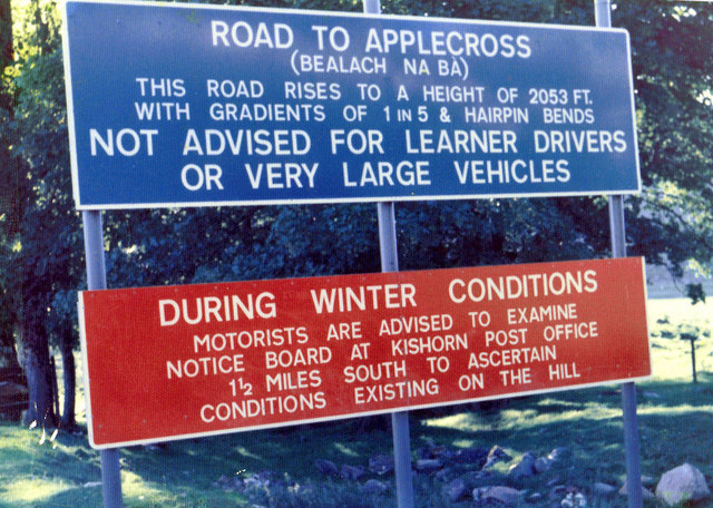 File:Signs for the road to Applecross in 1975 - Geograph - 2315752.jpg