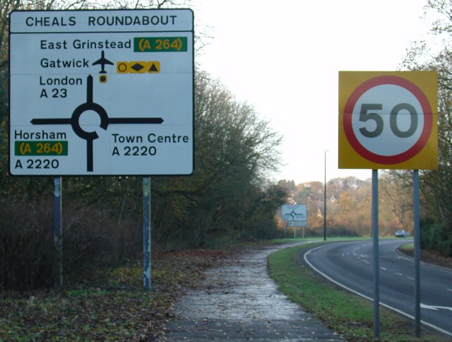 File:Signage approaching Cheals Roundabout from SE (A23) - Geograph - 88972.jpg