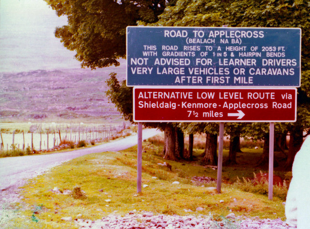 File:Signs for the road to Applecross in 1980 - Geograph - 2315798.jpg