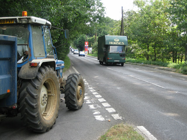 File:Quiet lane meets busy road (A1065) - Geograph - 523080.jpg