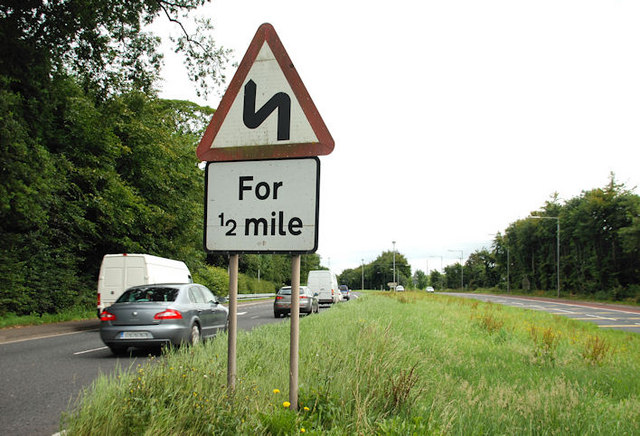 File:Double bend sign near Hillsborough - Geograph - 1994131.jpg