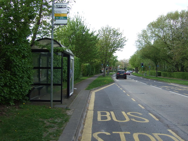 File:Bus stop and shelter on Black Fan Road (B195) - Geograph - 5354472.jpg