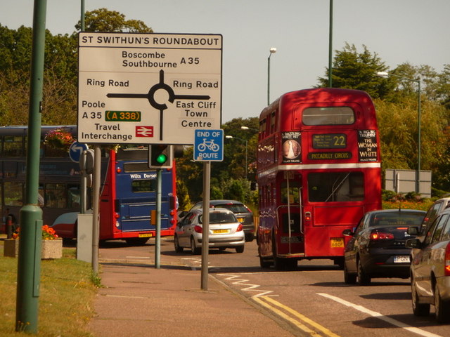 File:Bournemouth, London bus approaching St. Swithuns Roundabout - Geograph - 1452029.jpg
