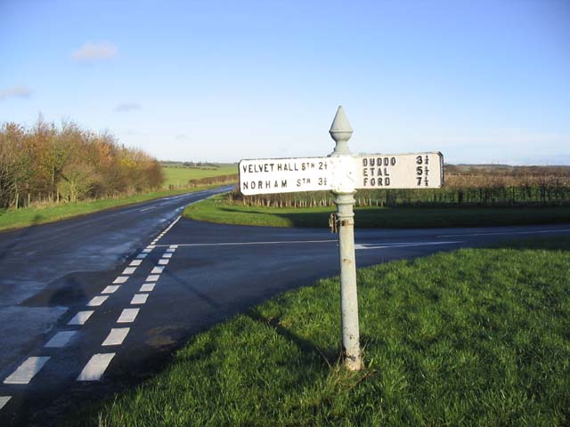 File:Road junction and sign at West Allerdean - Geograph - 285729.jpg