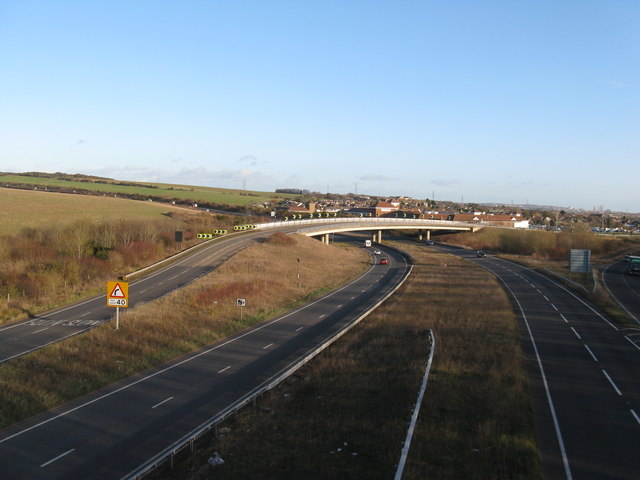 File:Looking east from the bridleway bridge over the A27 - Geograph - 3250769.jpg
