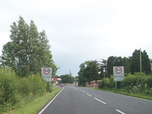 File:Entering Lisnaskea from the north along the A34 - Geograph - 3088159.jpg