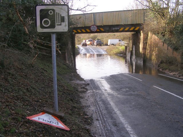 File:Flooded B3055 beneath the railway bridge, Lymington Junction, New Forest - Geograph - 302637.jpg