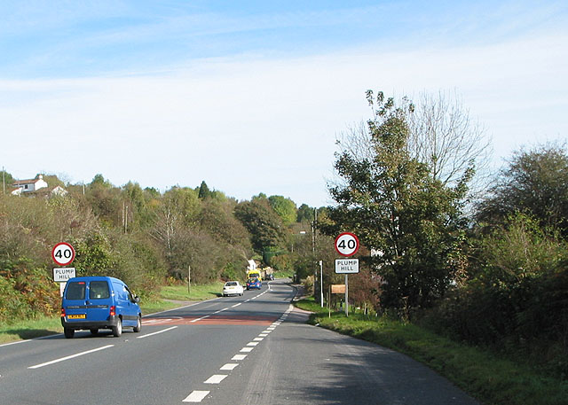 File:A4136 enters Plump Hill - Geograph - 587420.jpg