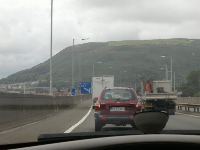 File:M4 at Port Talbot. This is an elevated motorway with a 50mph speed restriction as it passes over a dense urban area hemmed in by mountains to the north and the sea to the south. This photo is of the M4 at Taibach. - Coppermine - 7383.jpg