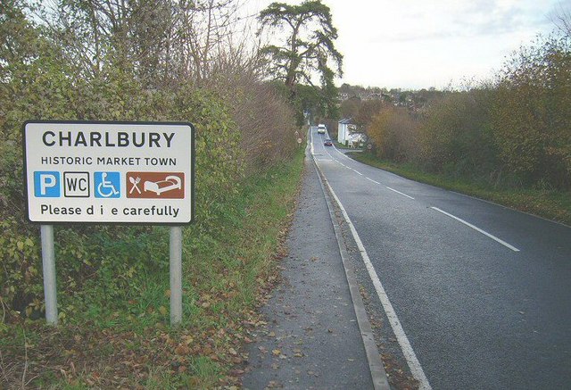 File:Village sign, Charlbury - Geograph - 1437410.jpg