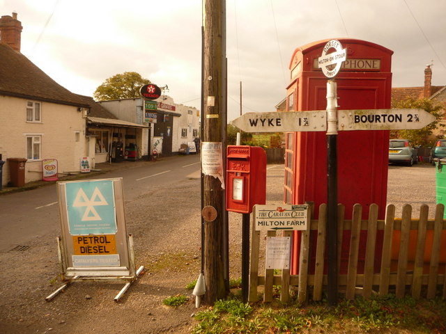 File:Milton on Stour- finger-post, phone box and postbox - Geograph - 1541775.jpg