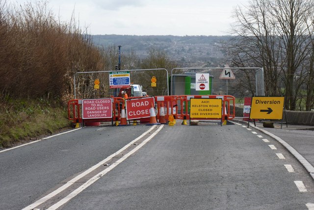 File:A 431 closed at Kelston February 2014 (C) Rick Crowley - Geograph - 3873227.jpg