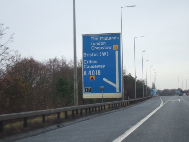 File:Sign and sliproad, M5 northbound at junction 17 - Geograph - 2214730.jpg