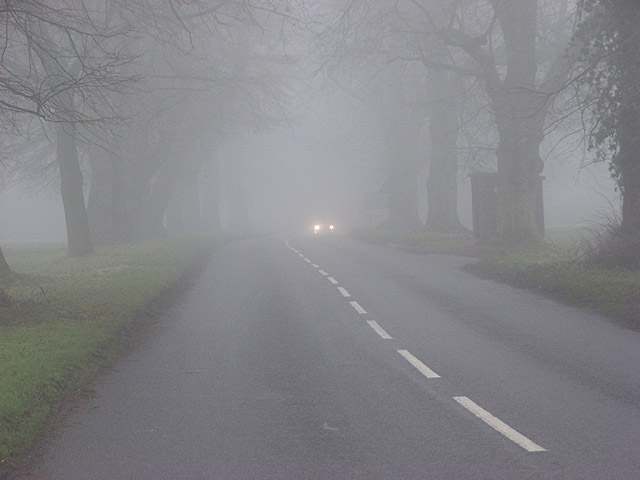 File:The B481 in fog on Cookley Green - Geograph - 298644.jpg