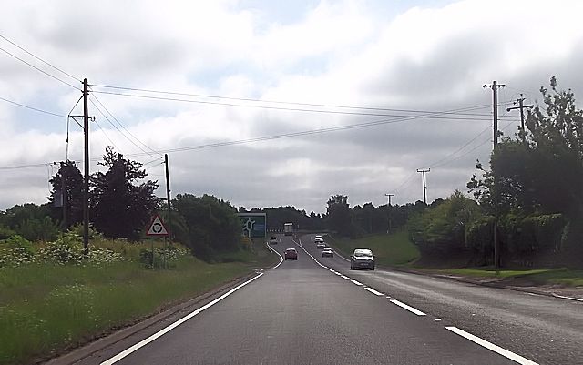 File:A5 approaching M6 junction at Gailey Wharf - Geograph - 3519056.jpg