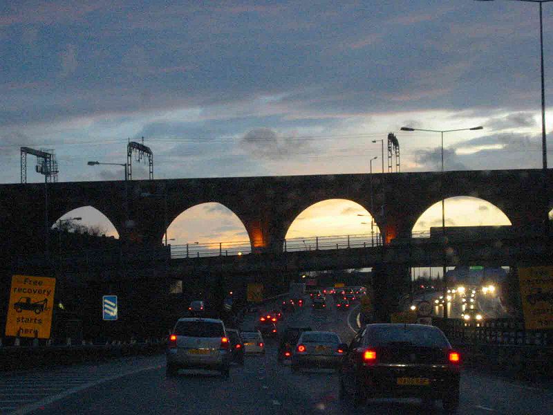 File:M60 Going Under Stockport Viaduct at Sunset - Coppermine - 9854.jpg