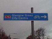 Cycle path direction sign with red patch - Coppermine - 4897.jpg