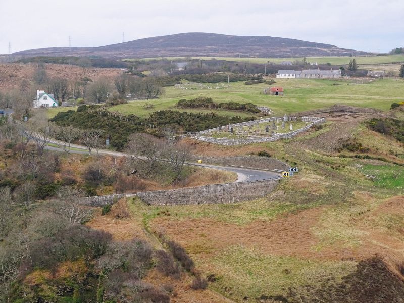 File:A9 Berriedale Braes Improvement - February 2019 hairpin and cemetery viewed from tower.jpg