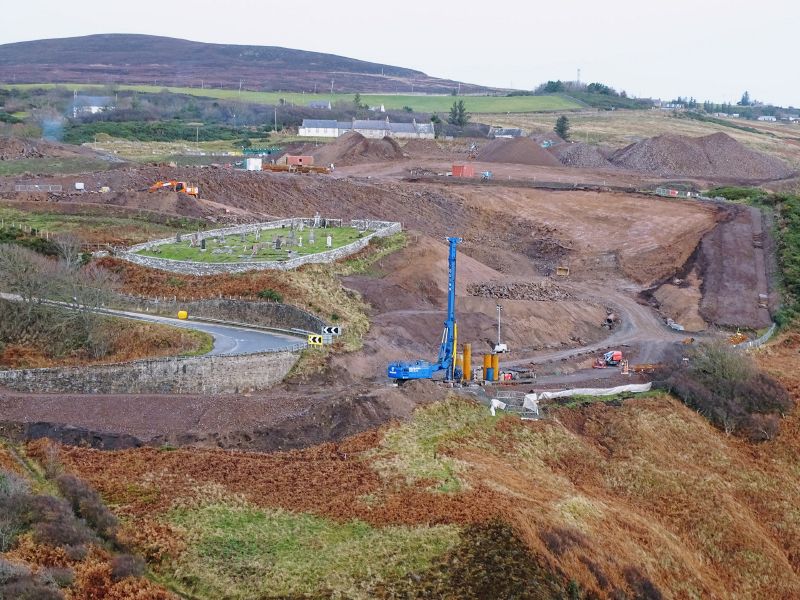 File:A9 Berriedale Braes Improvement - November 2019 hairpin and cemetery viewed from tower.jpg