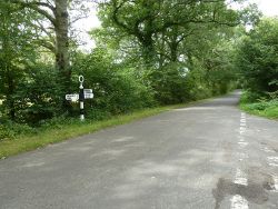 Road junction at the end of Lambourne Lane - Geograph - 2582666.jpg