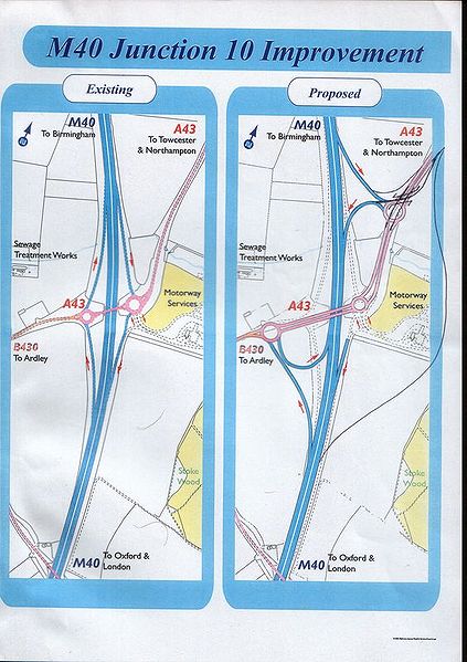 File:Official plan of the new M40 J10 design, with my own proposals in black ink. as suggested in Dec. 2001. Keeping the rbt. would allow access to the MSA and B430, from M40 s-bnd. - Coppermine - 9741.jpg