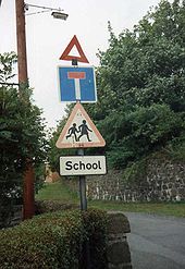 School sign at North Queensferry with old warning triangle - Coppermine - 23321.jpg