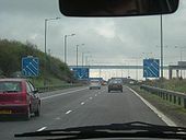 Merging with the A666(M) - notice the sign shows one lane merging, yet the road has two... - Coppermine - 1220.jpg