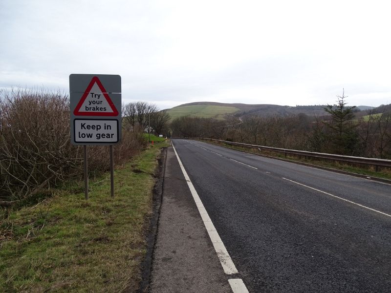 File:A9 Berriedale Braes Improvement - February 2019 Try your brakes sign.jpg