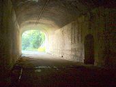 Looking back, westwards. Note refuge for road workers. Although the approach heading west was straight, there was no warning of anything coming into the tunnel, as shown here. - Coppermine - 14433.jpg