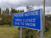A944 Corgarff - Police notice A939 closed hinged sign.jpg