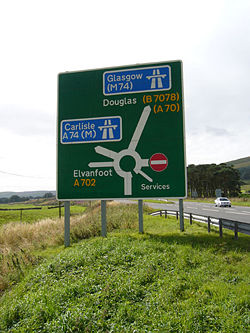 A702, M74 and A74(M) Road sign.jpg